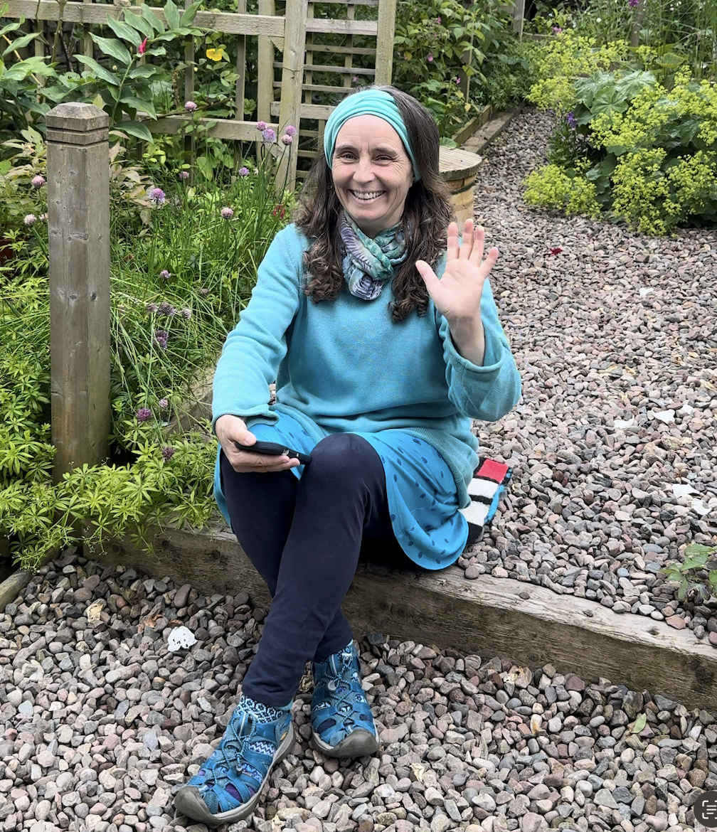 Juliet Robertson in her garden in Scotland in 2024